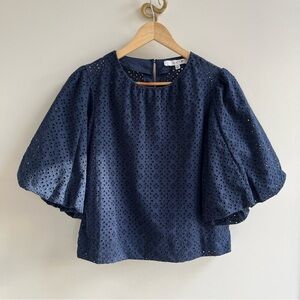 [joe's jeans] eyelet puff sleeve top navy blue XS
